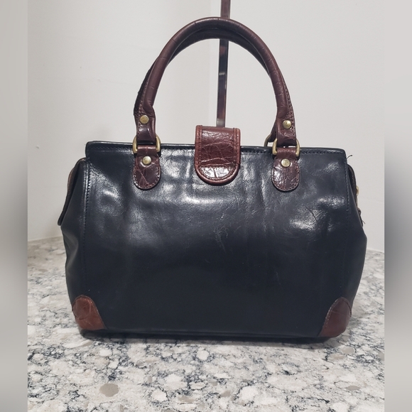 Vintage Brahmin Black and Brown Leather Satchel Purse - Picture 10 of 11